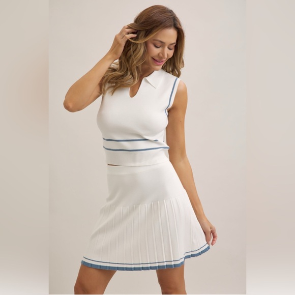 Stripe & Pleat Elegance Top And Mini Skirt Set - Picture 3 of 12